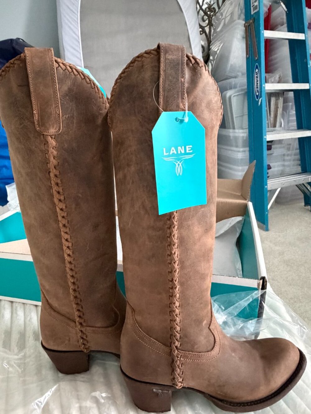 LANE Brown PJ Leather boots NIB 7